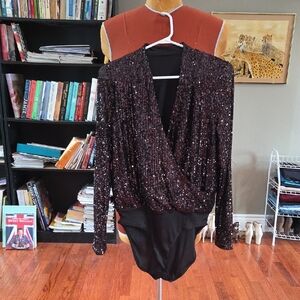 Elegant Black Sequin Women's Bodysuit